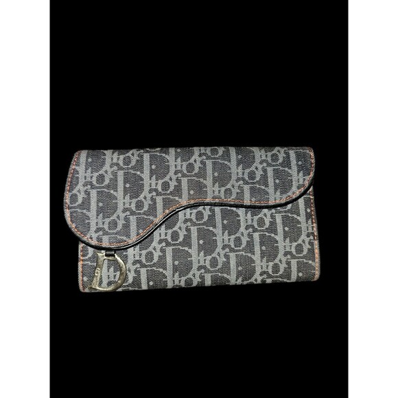Christian Dior Saddle Trotter Blue Denim Monogram Canvas Leather Bifold Wallet - Picture 1 of 16